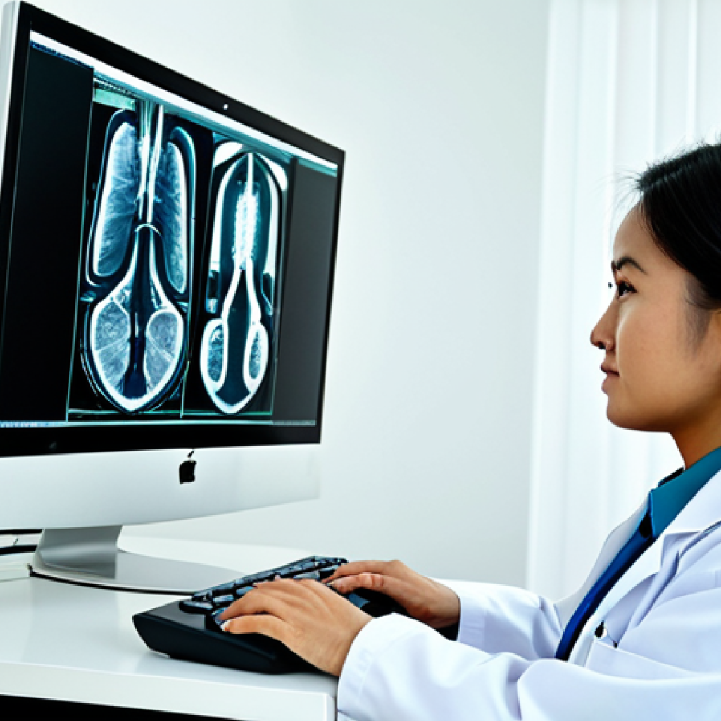 Medical Professional in Malaysia**

"A Malaysian female radiologist in a fully clothed, professional lab coat, reviewing a medical scan on a computer screen in a brightly lit hospital setting, appropriate attire, safe for work, perfect anatomy, natural proportions, professional photography, high quality."

**